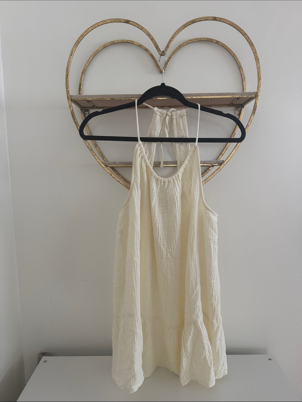 Exhilaration Cream Textured Halter swimsuit cover up